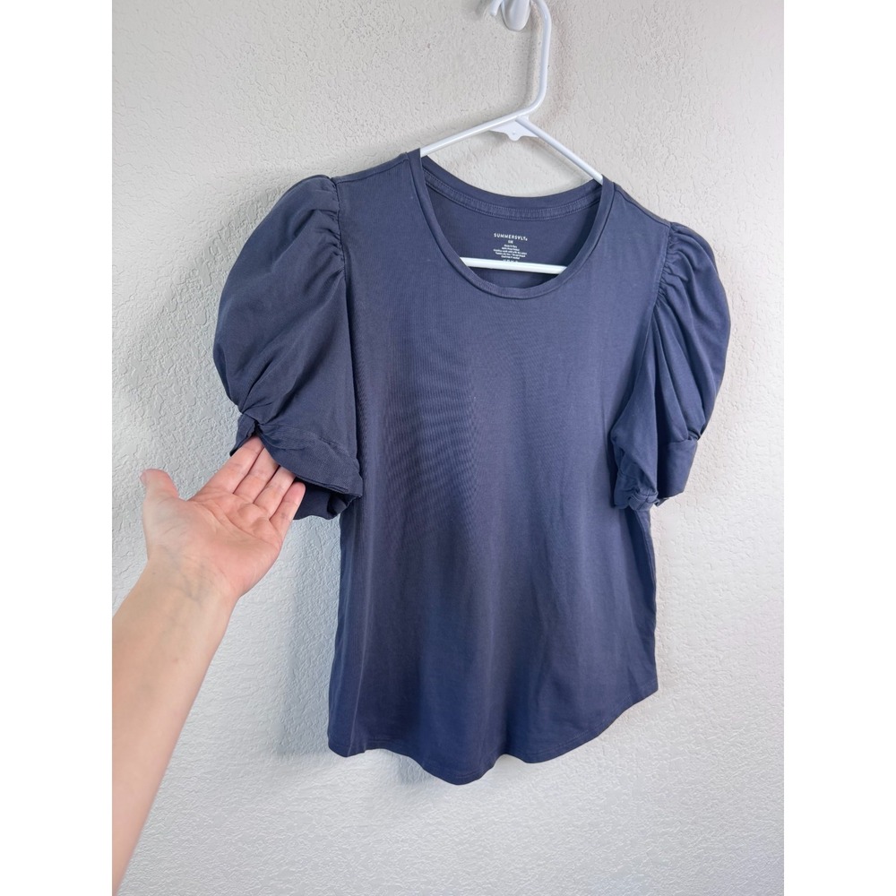 Summersalt Puff Sleeve Top Women's S Blue Pima Cotton Romantic Coquette‎ Casual - Picture 3 of 5